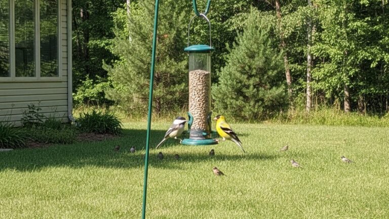 Backyard bird feeder placed at ideal distance from house and tree cover