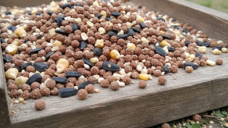 Close-up of red milo seed mixed into birdseed blend