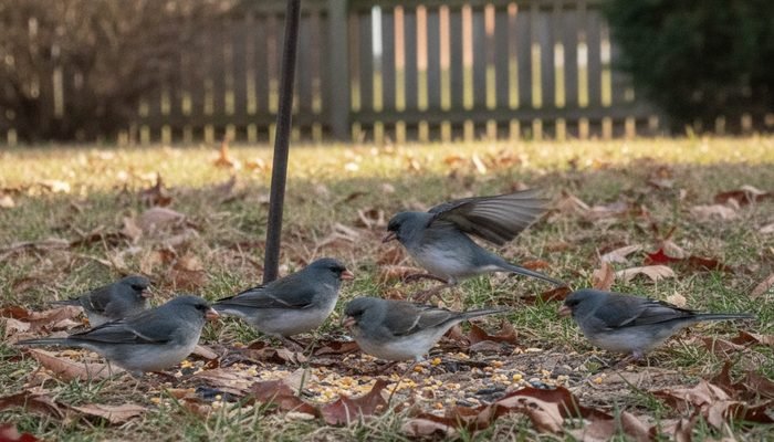 Dark-eyed Juncos arriving in the backyard as fall migration and winter prep begin