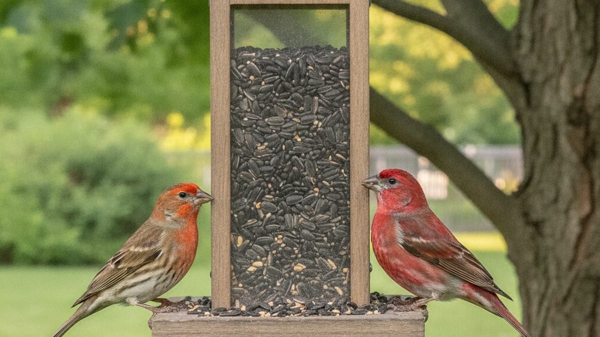 House finch vs purple finch comparison at a backyard feeder